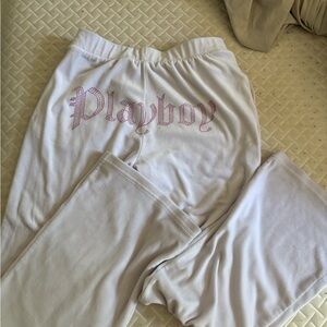 PLAYBOY White Pajama Bottoms with Pink Logo